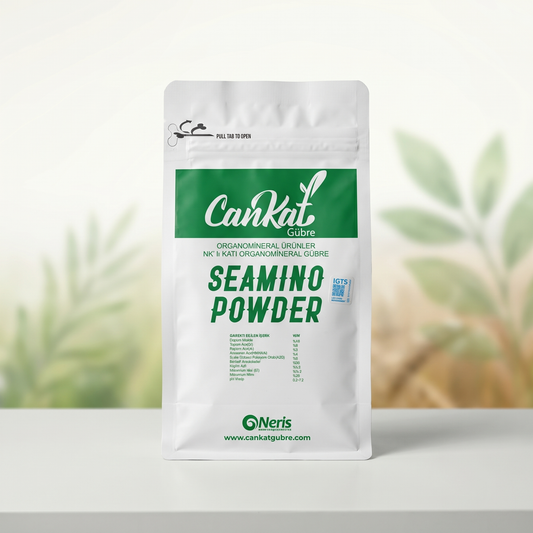 Cankat Seamino Powder 500 gram alginik asit ve aminoasit içerikli toz biyostimülant ambalajı
