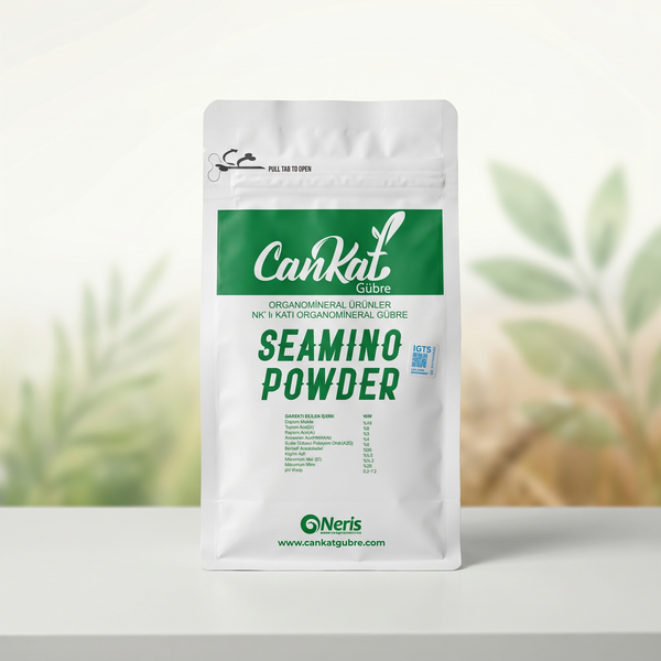 Cankat Seamino Powder 500 gram alginik asit ve aminoasit içerikli toz biyostimülant ambalajı