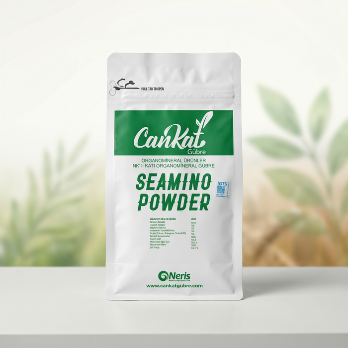 Cankat Seamino Powder 500 gram alginik asit ve aminoasit içerikli toz biyostimülant ambalajı