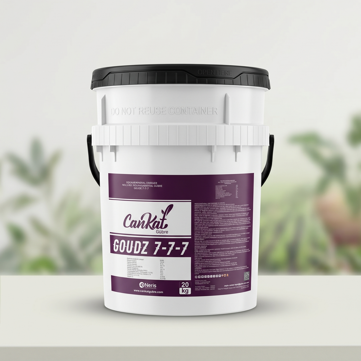 Cankat Goudz 7-7-7 21.75 kg nano NPK organomineral jel gübre ambalajı